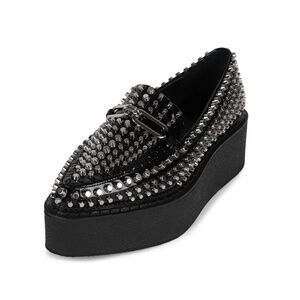 New Jeffrey Campbell Choux St Loafer Black Crinkle Patent Silver Sz 9.5